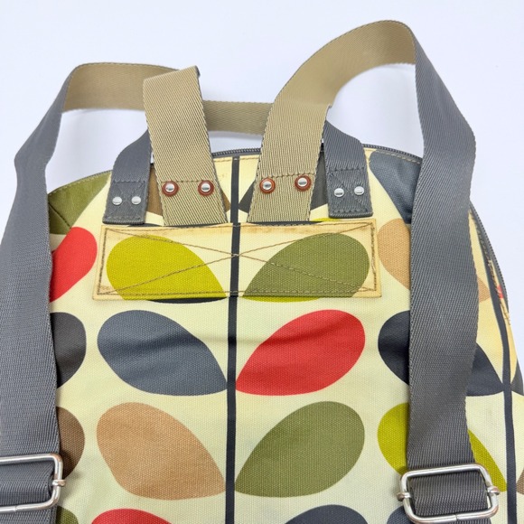 Orla Kiely Backpack Multi Color Leaf Print Leather Trim Casual Daypack - Picture 4 of 14